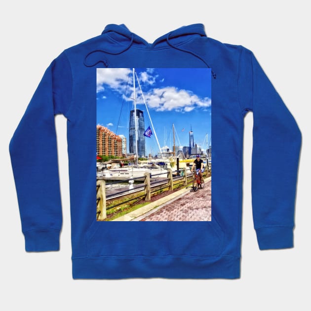 Jersey City NJ - Bicycling Along Liberty Landing Marina Hoodie by SusanSavad